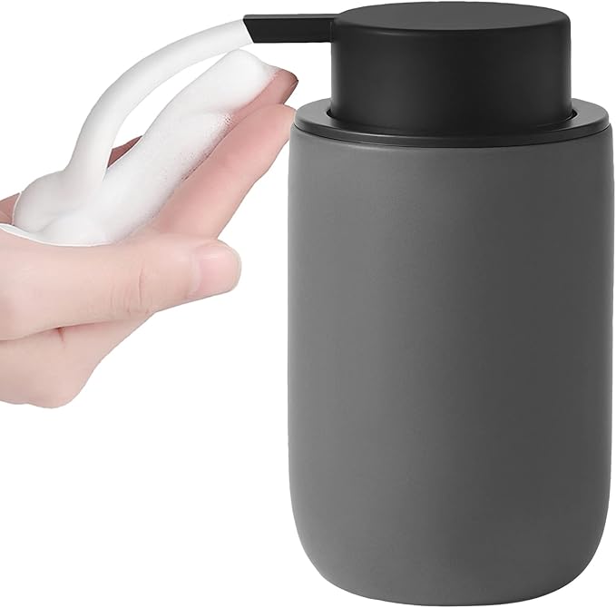 Foaming Soap Dispenser Thick Ceramic Foam Hand Soap Dispenser for Bathroom or Kitchen Sink, Liquid Pump Bottles for Hand soap, Body Wash, 2 Pack Grey