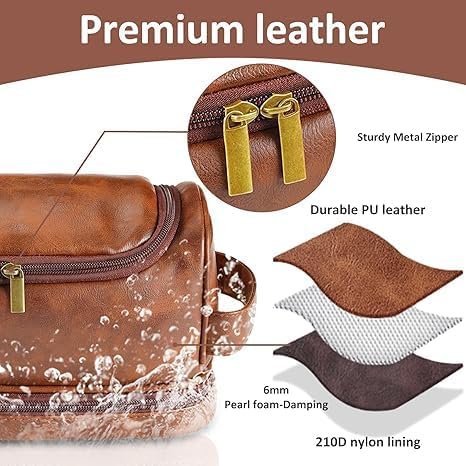 Personalized Leather Toiletry Bag For Men, Engraved Initial Travel Toiletry Bag for Men, Travel kit for Him, Ideal Gift for Him Dad Father Son Husband Grandpa Lover Christmas Anniversary Birthday(T)
