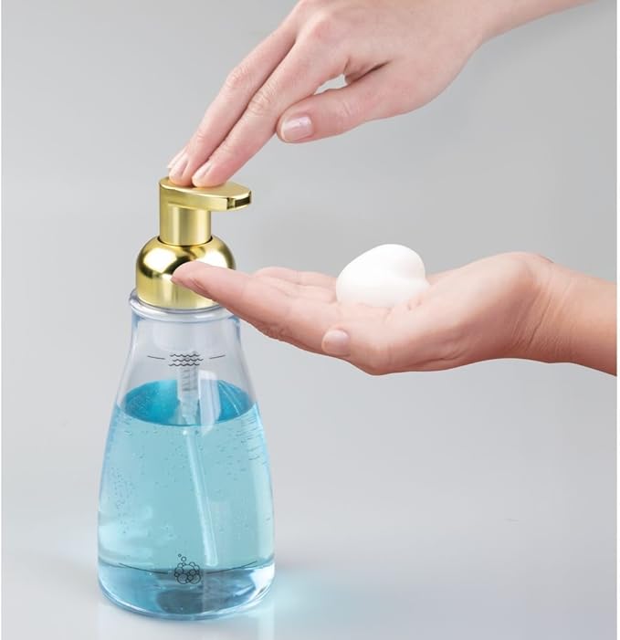 InterDesign Foaming Soap Dispenser Pump, for Kitchen or Bathroom Vanities - Clear/Gold Brass