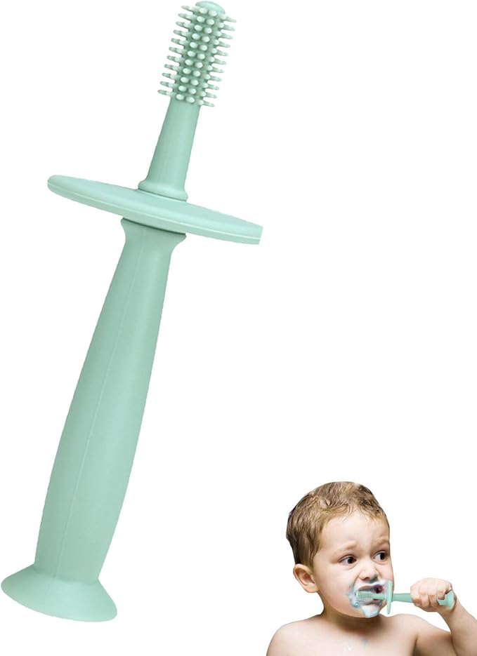 Infant Teether Toothbrush - 360° Baby Toothbrush with Suction Base, Soft Silicone Toddler Teething Toys, Pacifier Style Gum Massagers, Safe Chewable Care | for 6-12 Months Newborns Babies