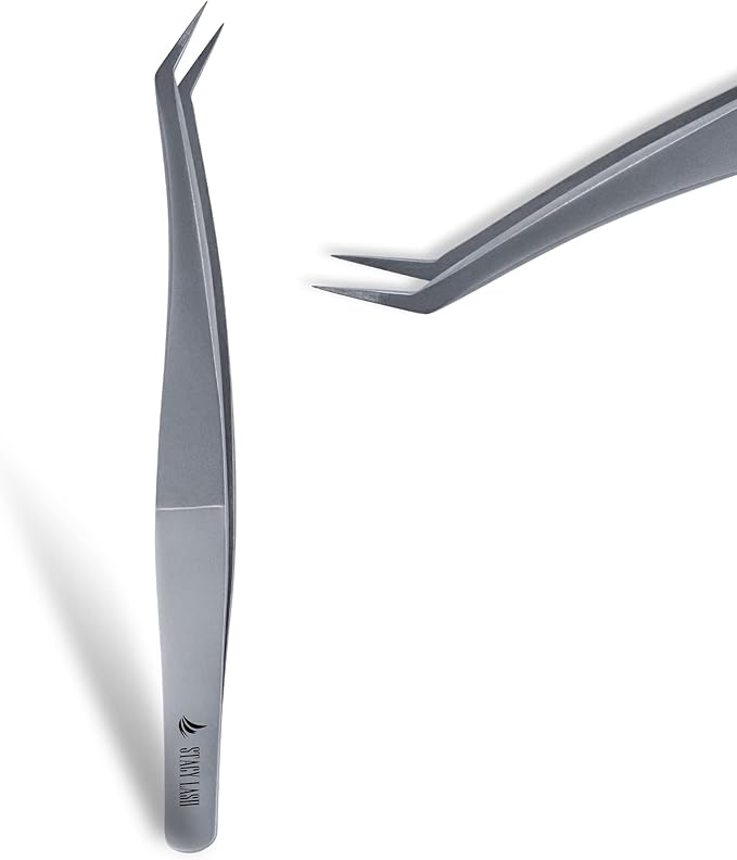 Stacy Lash STL-12 Curved Eyelash Extension Tweezers/Precision Tools for Classic & Volume Extensions & Premade Fans/Supplies for False Lashes Application/Beauty Accessories/Eyelashes Tool Applicator