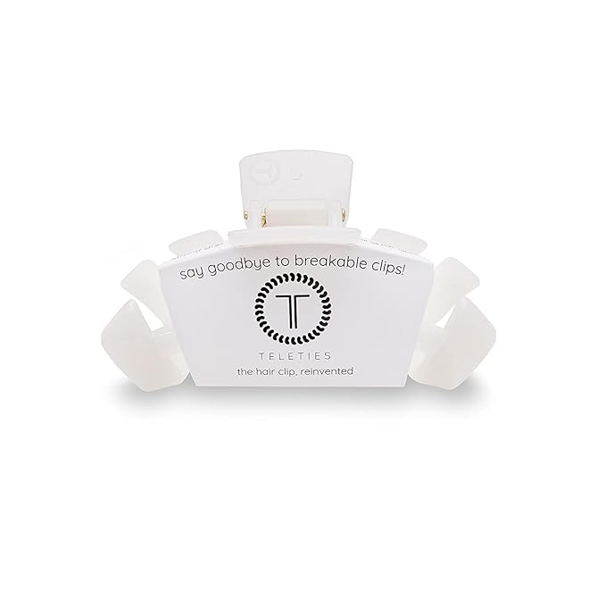 TELETIES - Large Hair Clip - Strong Grip, Bendable Teeth, Comfortable Curved Design - Ideal for Thick Hair - For All Hair Textures - Coconut White