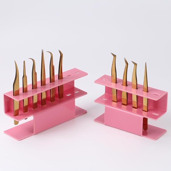 6 Holes Acrylic Tweezers Holder, Tweezers Stand Display Organizer for Eyelash Extension Supplies (Pink 6 Holes)