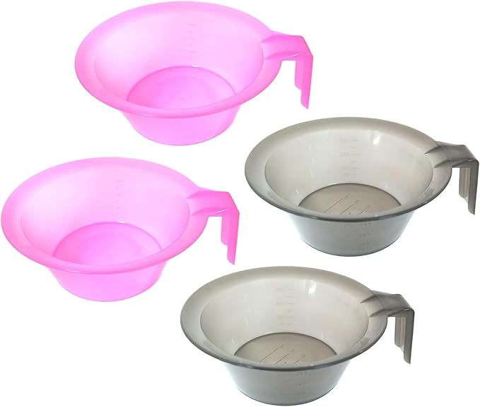 lasenersm 4 Pieces Hair Color Mixing Bowl Hair Color Bowl Hair Dye Bowl Applicator Bowl Plastic Color Mixing Tint Bowls Hair Dyeing Bowls Dyeing Coloring Tool for Home Salon Hairdressing, Pink, Gray
