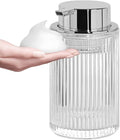 Foaming Soap Dispenser, 12 Oz Thick Glass Foam Hand Soap Dispenser, Refillable Glass Foam Pump Bottle Container Decorative Slim Ribbed Bottle for Bathroom and Kitchen (1, Clear Silver)
