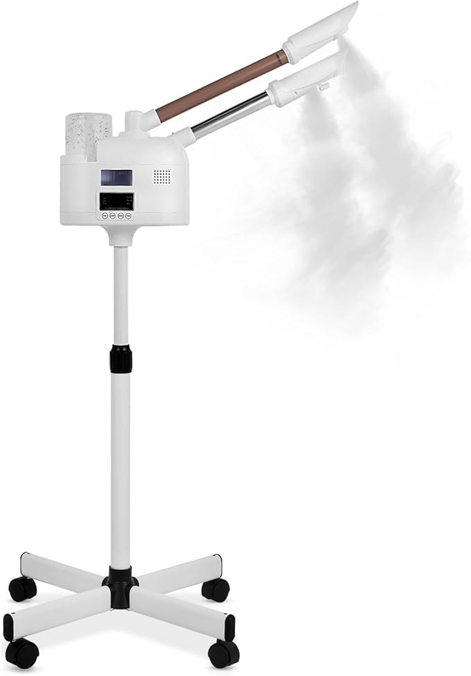 Professional Facial Steamer, 2 in 1 Facial Steamer with Ozone and Hot & Cold Mist for Facial Deep Cleaning and Hydration, Esthetician Steamer on Wheels, Ideal for Spa, Salon and Home Use