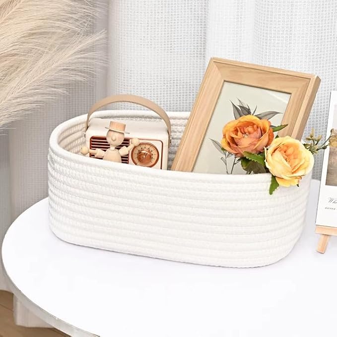 Storage Baskets for Organizing, Small Woven Basket Set of 4 - Cotton Rope Baskets for Shelves, Organizer Baskets are Ideal for Nursery, Bedroom, as Gift Basket Empty for Baby Shower, Festival