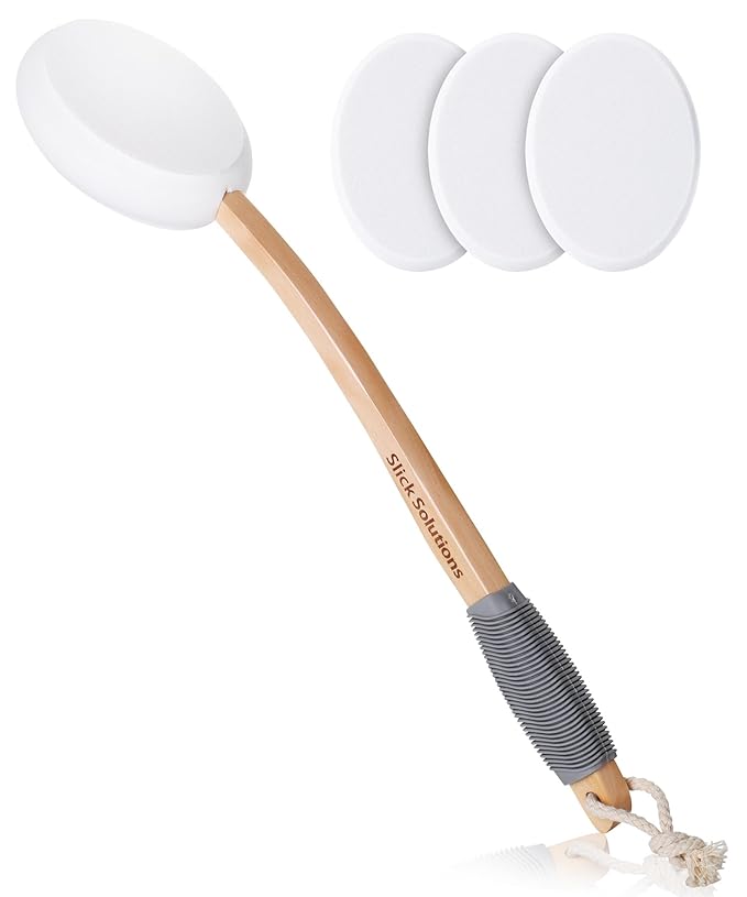 Slick- Lotion Applicator with 3 Extra Pads, 17 Inch, Back Applicator Lotion, Certified Organic, Easy Reach Washable, Self Tanner for All Skin Tone