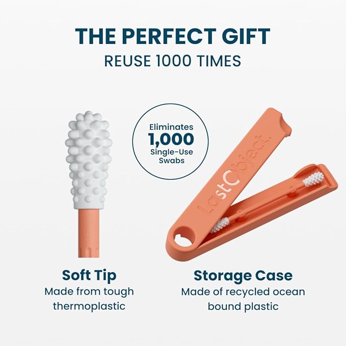 LastSwab Reusable Cotton Swabs for Ear Cleaning - The Sustainable and Sanitary Alternative to Single-Use - Zero Waste and Easy to Clean Comes with a Convenient Travel Case Holder - Peach