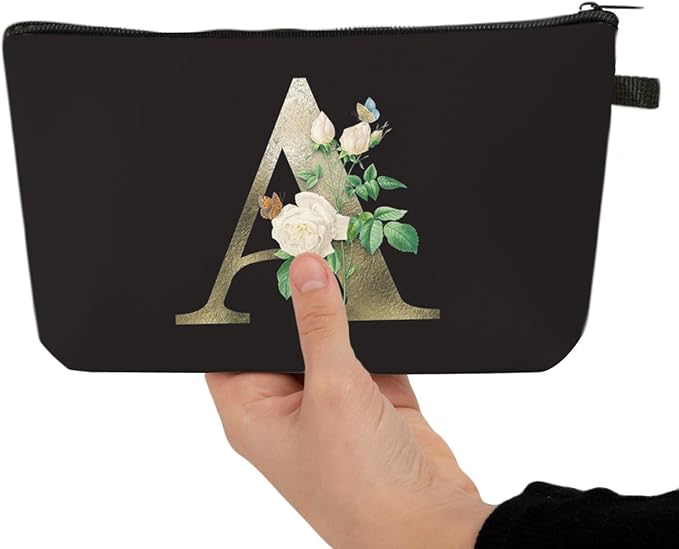 Deanfun Makeup Bag, Bride Bridesmaid A-Z Make Up Bag, Small Personalized Initial Letter 3D Printings Waterproof Cosmetic Bags for Women (A)