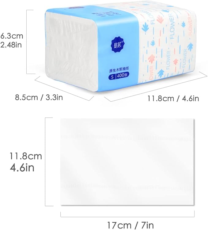 4 Packs Small Soft Facial Tissue, Toilet Paper, Disposable Napkin, Bag Cover, Not Box, Material Wood Pulp Fiber NOT COTTON, White Facial Paper Tissues, 5-Ply, 400 Sheet per Pack