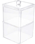 Square Acrylic Cotton Ball Pads Gauze Swab Holder Organizer Q-tip Dispenser Storage Canister Bathroom Container Flossers Box Case (3.5 x 3.5 x 5.3 inches, Two Tiers, Transparent)