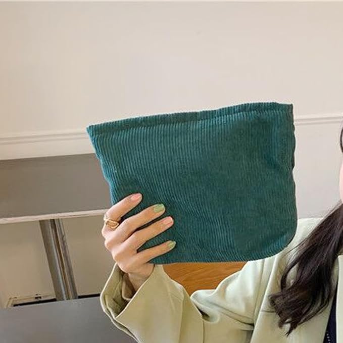 SxoSyo Cosmetic Bags for Women Makeup Bag Large Capacity Purse Travel Toiletry Zipper Storage Pouch Make up Brushes Organizer for Gifts (Corduroy, Turquoise)
