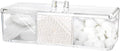 Qtip Holder Dispenser for Cotton Balls, Swabs, Pads, Floss Picks, 3 Compartments Clear Acrylic Container Box with Lid for Bathroom Canister Storage Organization, Vanity Makeup Organizer (#A)