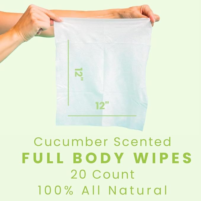 HyperGo XL Body Wipes for Women & Men – 12" x12" Rinse-Free Full Body Cleansing Wipes 20 Count Pack - Cucumber | Biodegradable, Hypoallergenic, Aloe-Infused | Gym, Festival, Camping Essentials