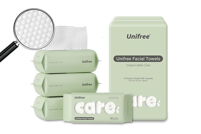Unifree Facial Towel l Disposable Dry Wipes l 4 -pack Value Pack, 240 Count Towel,Absorbent,Reusable, Soft, Comfort Skincare