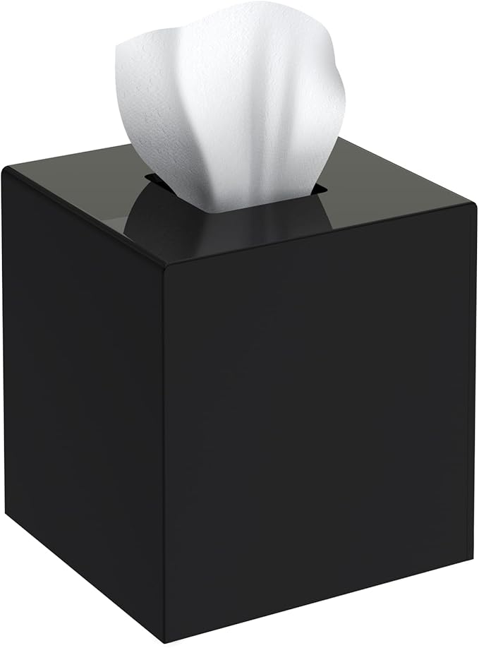 SILUT Tissue Box Cover Square, Shiny Acrylic Tissues Holder, Facial Tissue Holder, Modern Tissue Dispenser for Bathroom Bedroom Office, Shiny Black