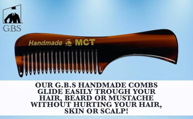 G.B.S MCT Handmade Fine-Toothed Beard Mustache Comb, Saw-Cut and Hand Polished