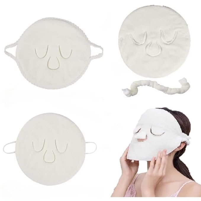 3Hole Towel Mask Cold and Hot Compress Facial Vaporizer Available Towel Moisturizing Beauty Spa Suitable for Women Facial Vaporizer Mask(2 Pack)