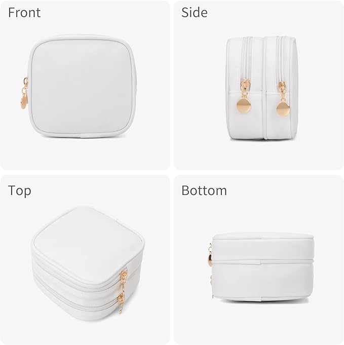 2PCS Small Makeup Pouch, Double Zipper Cosmetic Bag, Travel Makeup Bag, Cute Makeup Bag for Purse, Mini Toiletry Bag (Black+White)