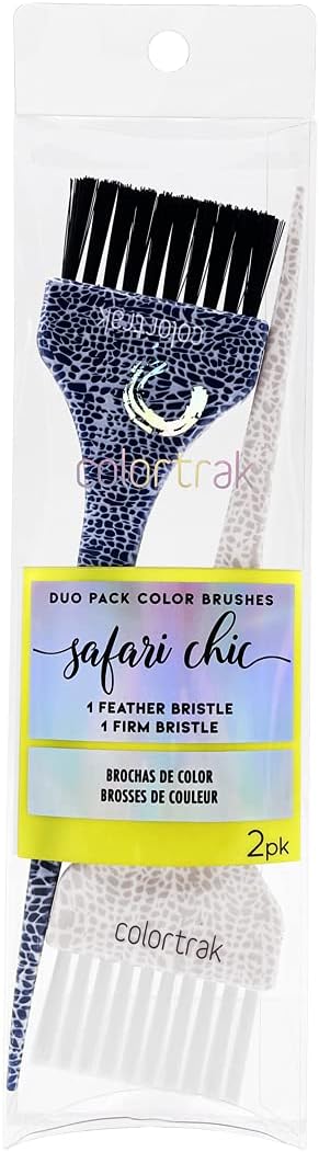 Colortrak Safari Chic Color Brushes, Prints, Perfect for Multiple Colors, Highlights, or Lowlights, 1 Firm Bristle and 1 Ultra Soft Feather Brush, Reusable and Easily Washable, 2 Brushes