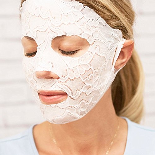 LACE YOUR FACE Patented Compression Facial Mask, AS SEEN ON SHARK TANK, Reusable Biodegradable Cotton Anti Aging Skin Care, Brightening Bearberry, 4 pack