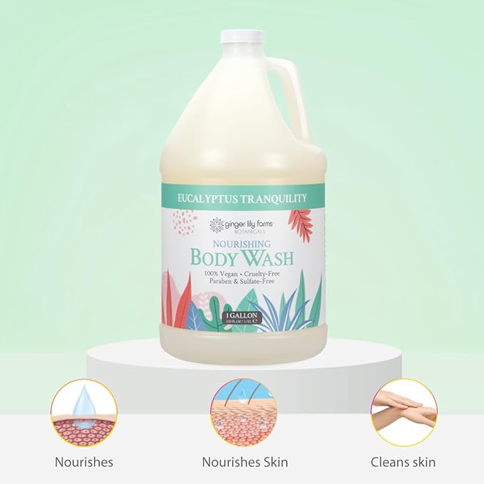 Ginger Lily Farms Botanicals Nourishing Body Wash, Eucalyptus Tranquility, 100% Vegan & Cruelty-Free, 1 Gallon (128 fl oz) Refill