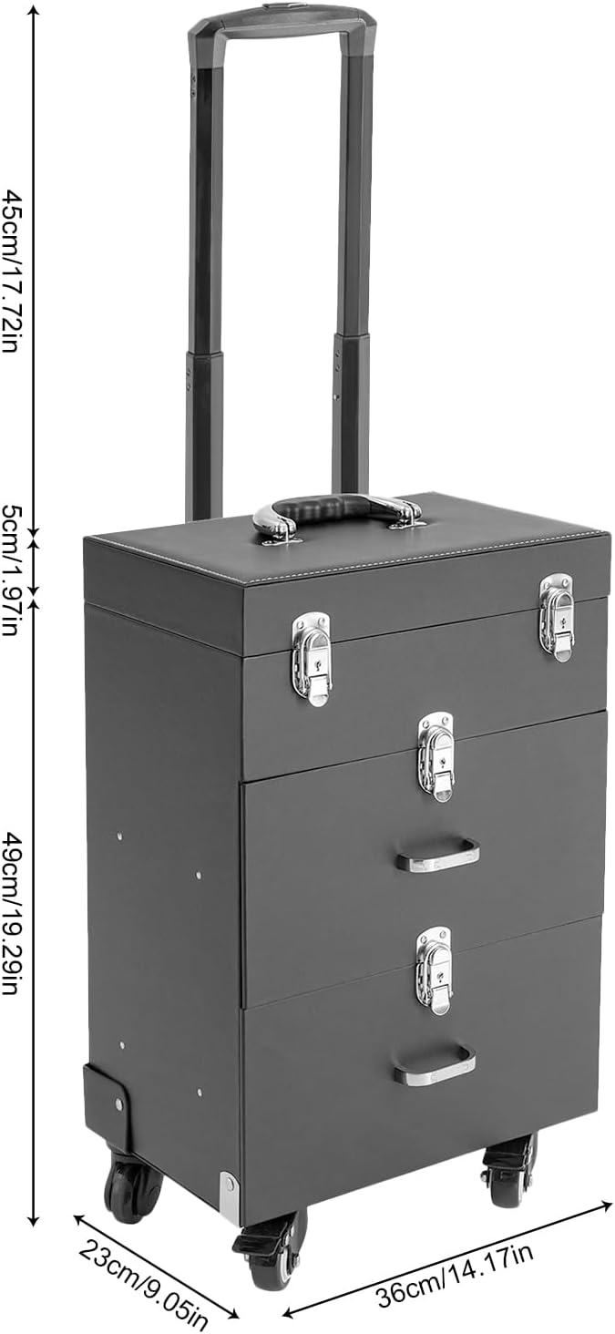 44.09lbs Lockable Makeup Train Case,Rolling Hairdressing Trolley,Beauty Salon Cosmetic Luggage with Universal Wheels for Hair Stylist,Make-up Artists (Black 6)