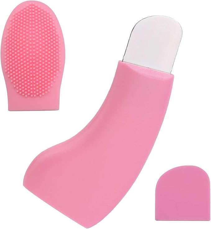 Blackhead Remover Tool, Silicone Stainless Steel Blackhead Extractor Deep Clean Black Head Remover for Face Nose with Silicone Brush Dust Cover Face Scraper Tool for Women (Pink)