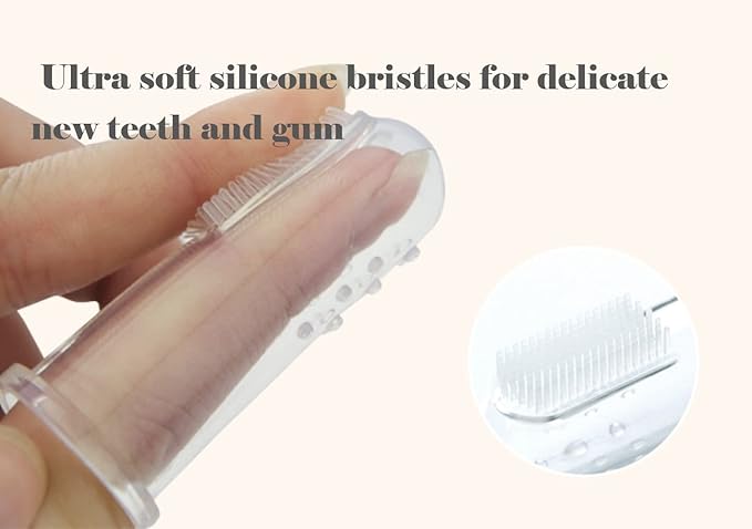 haakaa Silicone Baby Finger Toothbrush Set -360º Bristle for Baby Oral Gum Cleaning| Baby Teething Training| Newborn Oral Massager, BPA Free,2PK - 0m+Babies - Clear