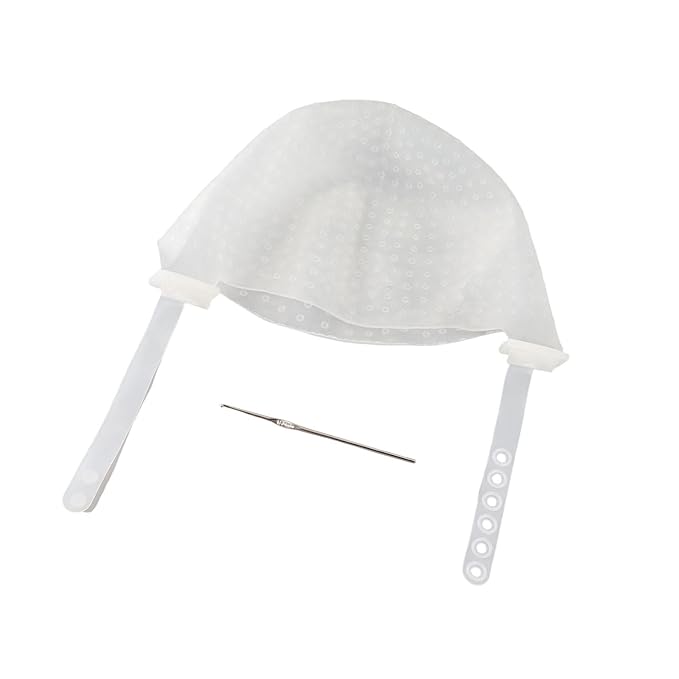 Silicone Hair Highlighting Cap Reusable, DIY Hair Coloring Dyeing Hat with Adjustable Strap, Highlight Cap Tool for Home & Salon Use (White)