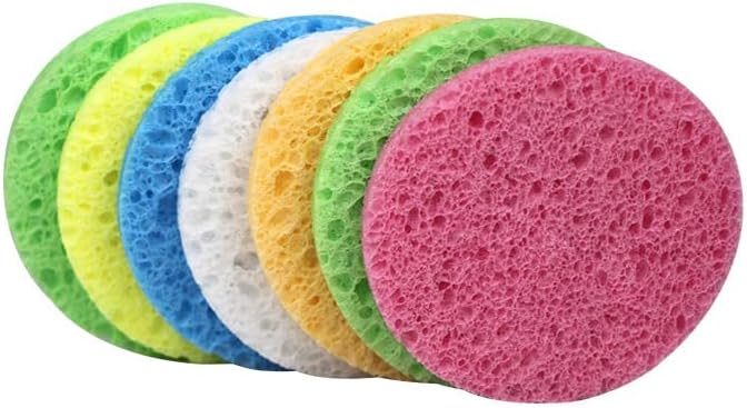 50-Count Large Compressed Facial Sponges for Estheticians,Daily Cleansing and Gentle Exfoliating- 100% Natural Cellulose Spa Sponge Perfect for Removing Dead Skin,Dirt and Makeup(Round 2.95",White)