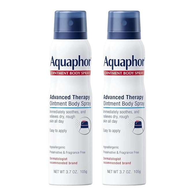 Aquaphor Advanced Therapy Ointment Body Spray, Fragrance Free, Hypoallergenic, Spray Moisturizer for Dry Skin, Moisturizes and Heals Dry, Rough Skin, 3.7 Oz Can (Pack of 2)