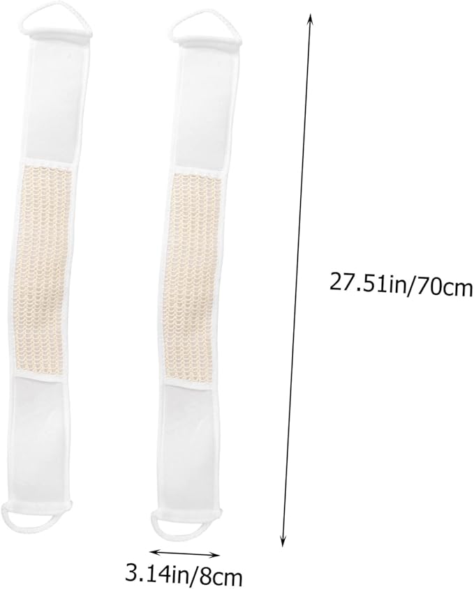 PartyKindom 2pcs Exfoliating Wash Strap for Body Cleansing and Back Scrubbing Long Reach Bath Accessory White