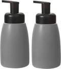 Foaming Hand Soap Dispenser Ceramic Jar Foam Dish Soap Dispenser for Bathroom and Kitchen Sink, Liquid Pump Bottle for Shampoo, Body Wash, Hand Soap, Grey, 2 Pack