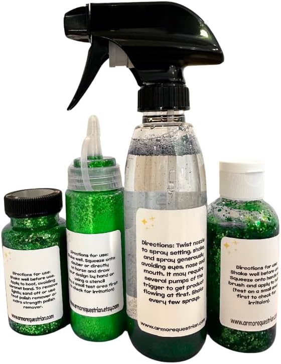 Horse Gallop Glitter Gift Set, 4 Items - Hoof Polish, Body Glitter, Mane and Tail Gel, Shimmer Body Spray (Green)
