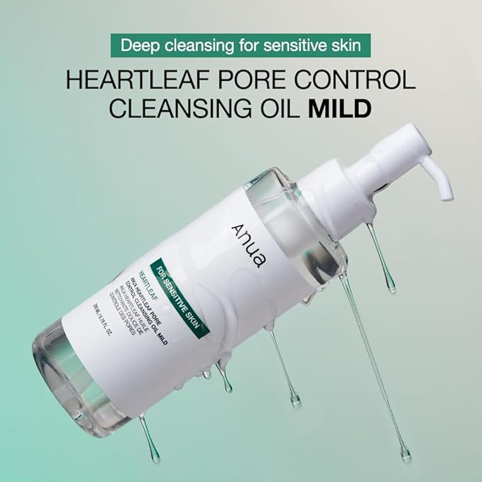 ANUA Heartleaf Pore Cleansing Oil MILD, Sensitive Skin Face Wash, Oil Cleanser for Face, Makeup Blackhead Remover, Korean Skin Care, Non-Comedogenic, Fragrance Free, 6.76 fl oz (Pack of 2)