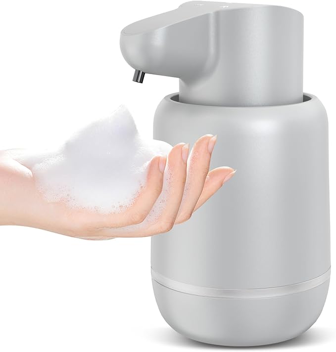 Automatic Foaming Soap Dispenser 15oz/420ml Foaming Hand Sanitizer Touchless Wall Mount with 4levels Adjustable Free Touch Electric Soap Dispenser Rechargeable with Sensor(Grey)