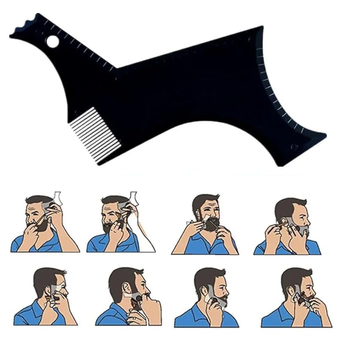 Beard Shaping Tool with Template and Edger for Symmetric Jaw, Cheek and Neck Lines - Grooming Guide for Stylish Goatee, Mustache, and Curve Step Cut (Pack of 1) - Great Gift