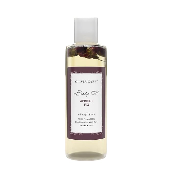 Olivia Care Body Oil Apricot Fig Vegan & Natural Moisturizing - Infused with VITAMIN E, K & Omega Fatty Acids - Refreshing Fragrance - Reduce Dry Skin, Anti-Aging Properties (Apricot Fig)