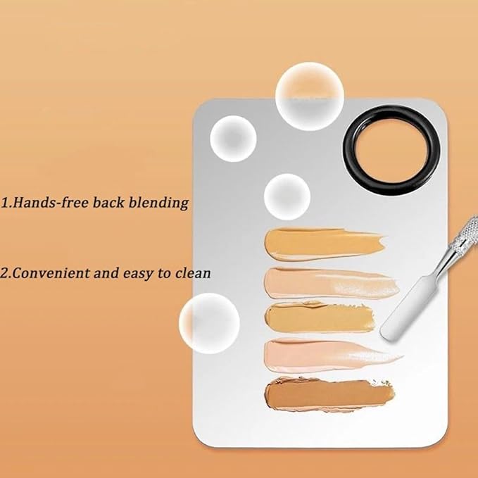 Cosmetic Makeup Palette with Spatula Stainless Steel Make Up Mixing Palette for Women Girls Face 4.5 x 2.9 Inches
