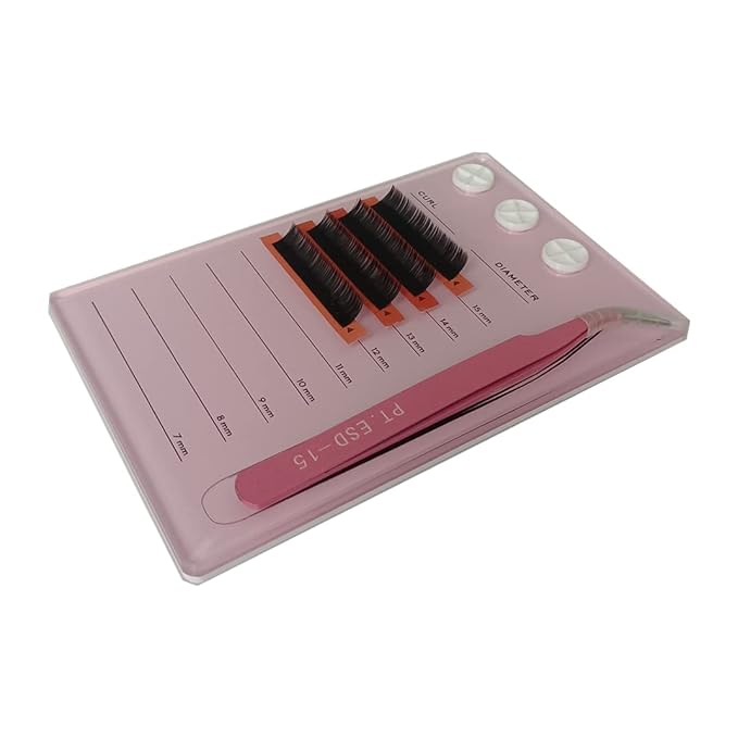 Eyelash Grafting Pallet, Acrylic Lash Tile holder, 7-15mm Scale Glue Cups Eyelash Extensions Storage Gasket Pads with Suction for Tweezers (pink)