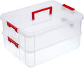BTSKY 2 Layer Stack & Carry Box, Plastic Multipurpose Portable Storage Container Box Handled Organizer Storage Box for Organizing Stationery, Sewing, Art Craft, Jewelry and Beauty Supplies(Red)