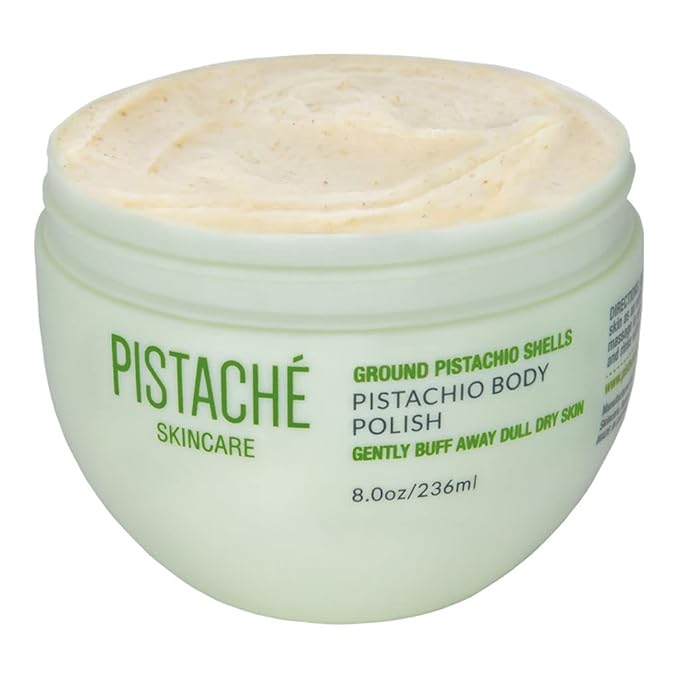 Pistaché Skincare Pistachio Oil Body Polish with Ground Pistachio Shells | Exfoliating Scrub | Hydrating & Moisturizing with Vitamin E & Antioxidants, 8 oz