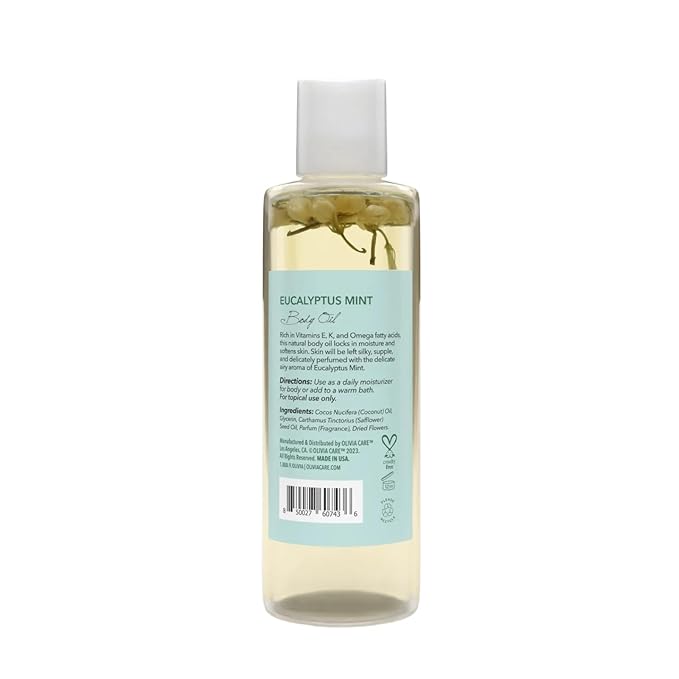 Olivia Care Body Oil Eucalyptus Mint Vegan & Natural | Hydrating & Moisturizing - Infused with VITAMIN E, K & Omega Fatty Acids - Refreshing Fragrance - (Eucalyptus Mint)