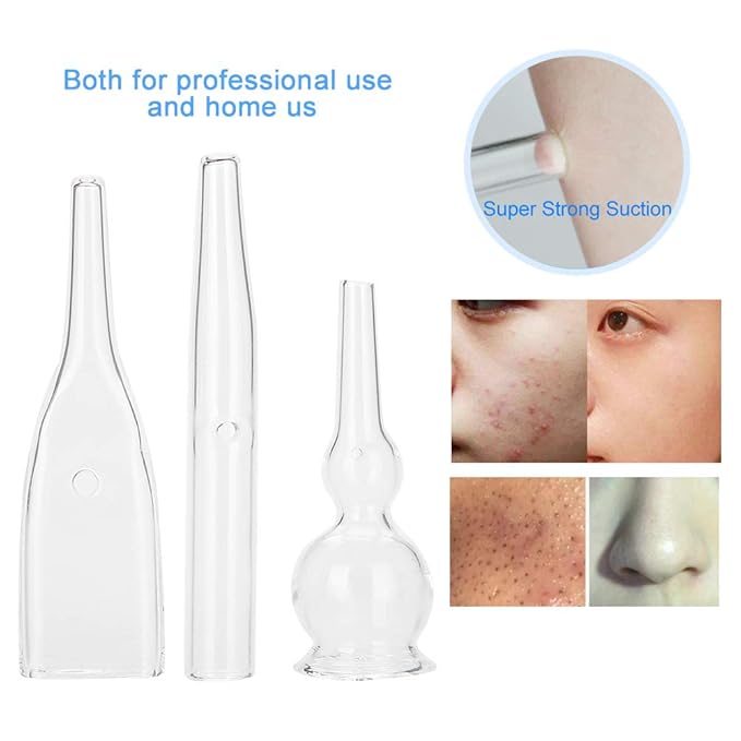 Vacuum Glass Tube, 3 Pcs Glass Pipes for Vacuum Face Cleanser Blackhead Removal Machine Accessories Deep Pore Cleaning Tools, Compatible with Most Suction Beauty Devices