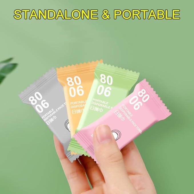 100 Pcs Compressed Disposable Face Towel Tablets, HOMIOVE Cotton Compress Compact Towel Tablets Expandable Disposable Washcloths, Reusable Magic Towels Expands in Water Wash Cloths Wipes for Travel