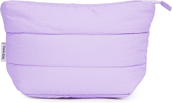 Narwey Travel Makeup Bag for Women Girl, Puffer Makeup Up Organizer Bag Cosmetic Bag, Puffy Cute Makeup Pouch Purse, Travel Toiletry Bag (Pruple)