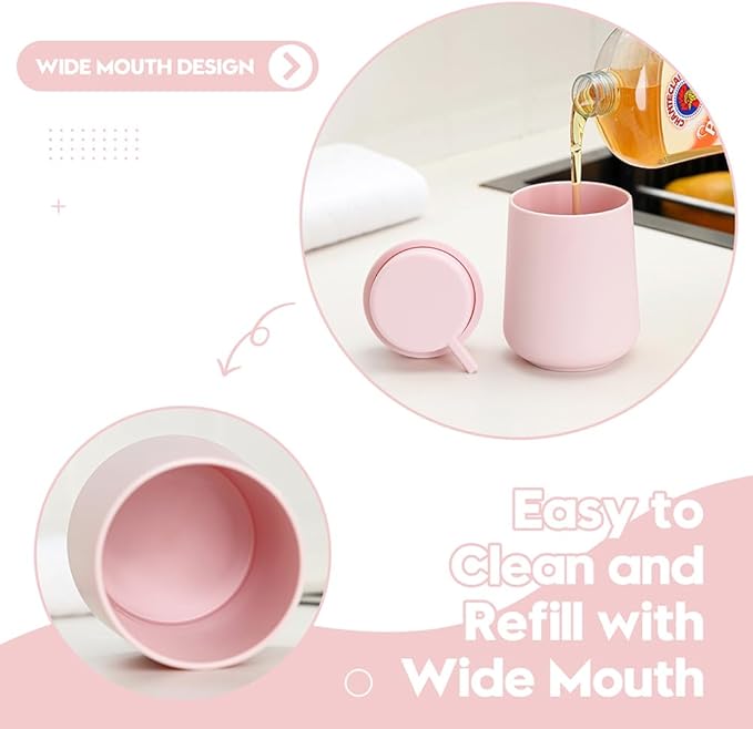 Matte Light Pink Liquid Hand Soap Dispenser Plastic 11 oz - Modern Minimalist Style for Bathroom & Kitchen Countertop Refillable