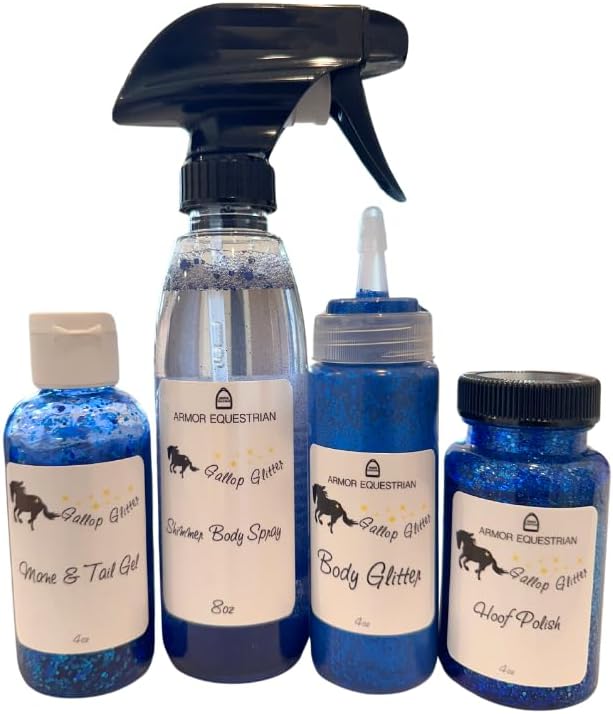 Horse Gallop Glitter Gift Set, 4 Items - Hoof Polish, Body Glitter, Mane and Tail Gel, Shimmer Body Spray (Blue)